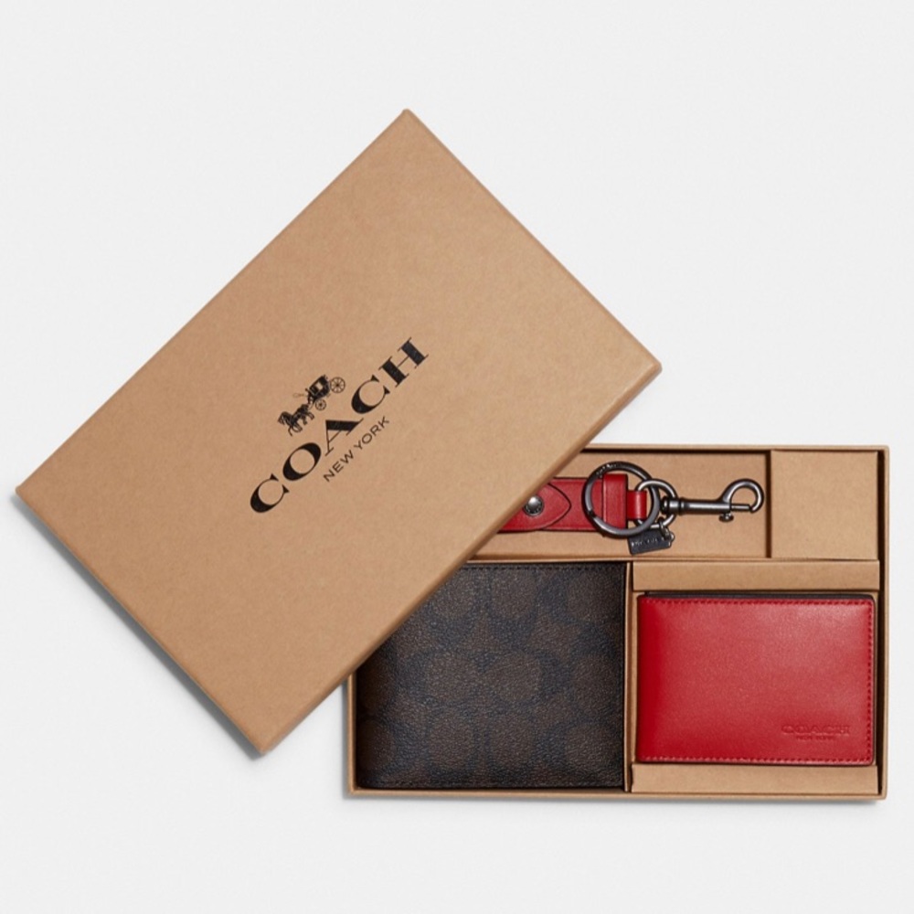 Boxed 3 In 1 Wallet Gift Set In Colorblock Signature Canvas - Picture 1 of 14